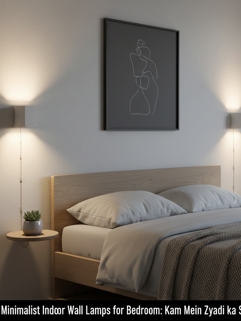 Elegant minimalist white indoor wall lamps installed on either side of a bed, creating a soft and peaceful lighting atmosphere in a modern bedroom.