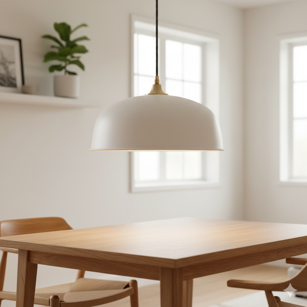 Elegant classic dome pendant light with a matte finish hanging in a modern minimalist room